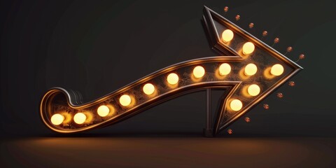 Naklejka premium A lit up arrow pointing to the right. The lighted arrow is on a dark background