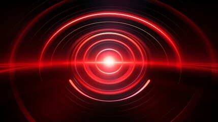Abstract technology futuristic neon circle glowing red light lines with speed motion blur effect on dark red background. Vector illustration