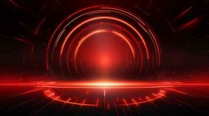 Abstract technology futuristic neon circle glowing red light lines with speed motion blur effect on dark red background. Vector illustration