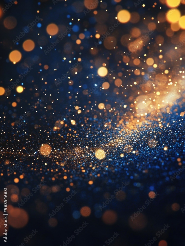Poster a blue and orange background with many small dots. the dots are scattered all over the background, c