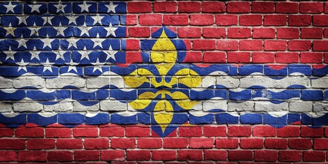 Flag of St. Louis, Missouri painted on a textured brick wall