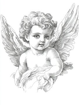 recommend clip art: An outline illustration of a cherub angel in a Renaissance style