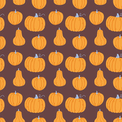 autumn seamless pattern with cute pumpkins