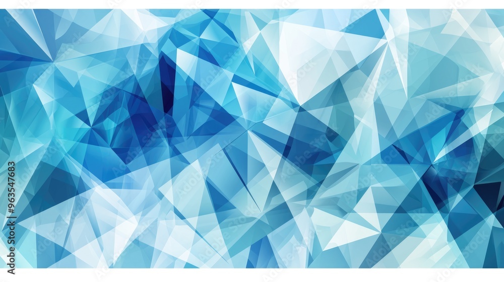 Poster a blue and white abstract design with many triangles. the design is made up of many small triangles,