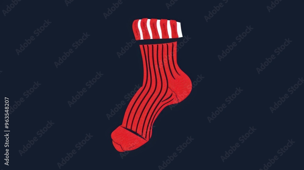 Poster a sock with a red stripe on it. the sock is missing its toe