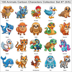 Animals Cartoon Characters Collection Set of 100 Isolated Animals Part 5