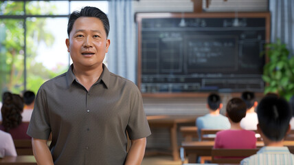asian teacher in school, asian teacher in classroom, asian male teacher VI