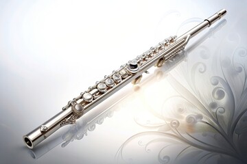 Obraz premium Classical flute isolated on a white background its elegant silhouette exuding grace and enchantment, white background, convex, fingerings, graceful, musical instrument, melody, closed-hole