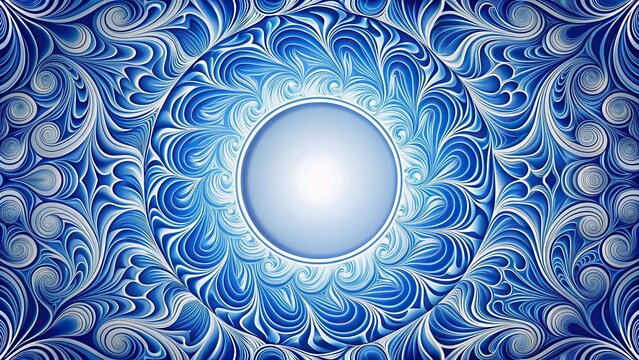 mesmerizing, movement, formation, hypnotic, artistic, digital, fluid, energy, blue, dynamic, spiral, Swirling blue and white pattern with a white central circle and a spiraling formation