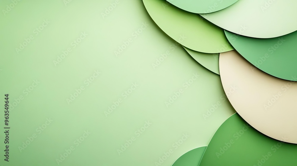 Poster a tranquil and modern abstract background featuring layered circles in various shades of green and b