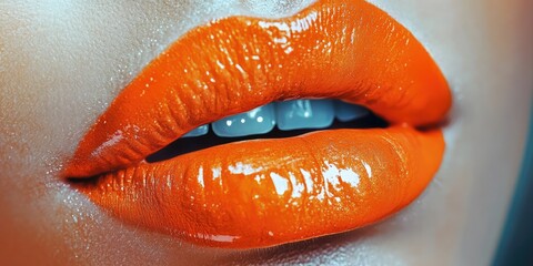 Close-up of orange lips. Modern beauty and makeup art. AI generated illustration