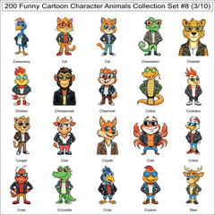 Funny Cartoon Character Animals Collection Set of 200 Isolated Animals Part 3