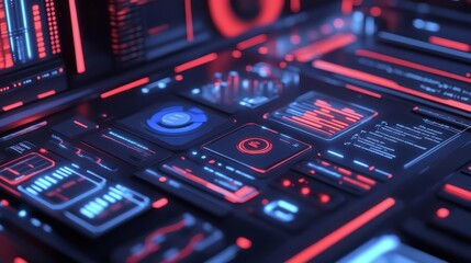Obraz premium Futuristic 3D interface with red and blue neon elements