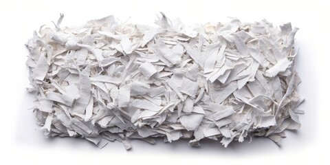 Torn white paper on white background with shredded strips, crushed posters, thick textures, surface background, space for text