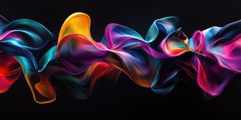 Obraz premium Colorful twisting shapes on a black background, showcasing vibrant digital abstract art. AI generated illustration