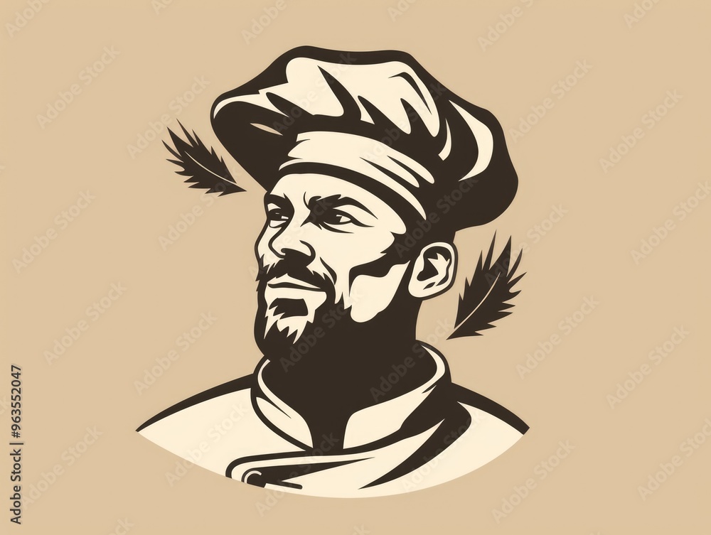 Poster a chef with a hat and beard is shown with a leaf on his head. the chef is smiling and he is happy