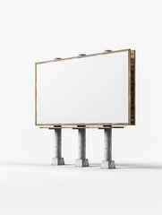 Obraz premium A billboard with three pillars holding it up. The billboard is white and has no writing on it