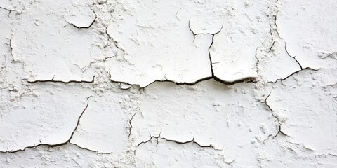 Obraz premium Cracked white wall with peeling paint texture, featuring a blank area for versatile design use. AI generated illustration