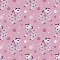 Vector illustration. Funny cartoon sheep seamless pattern on bright background.