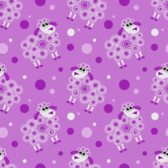 Vector illustration. Funny cartoon sheep seamless pattern on bright background.