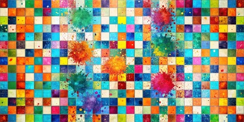 Fototapeta premium Abstract texture of squares and paint splashes creating a modern and dynamic pattern