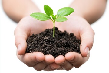 A person is holding a small plant in their hand, generative ai image