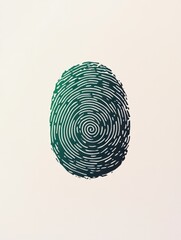 A green and black fingerprint is drawn on a white background. Concept of mystery and intrigue, as the fingerprint is a unique and personal mark that can be used to identify an individual
