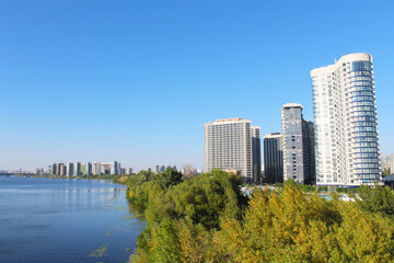 panorama, a beautiful view of the Dnipro River and Kyiv, the city of Ukraine