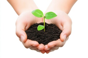 A person is holding a small plant in their hand, generative ai image