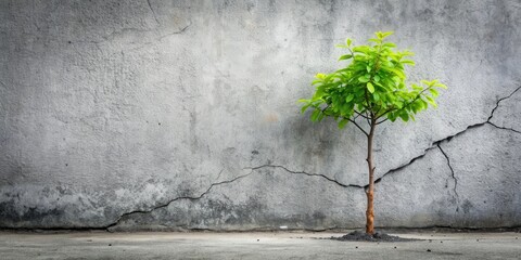 A small tree growing through a cracked cement wall, symbolizing resilience and growth