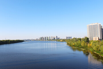 Obraz premium panorama, a beautiful view of the Dnipro River and Kyiv, the city of Ukraine