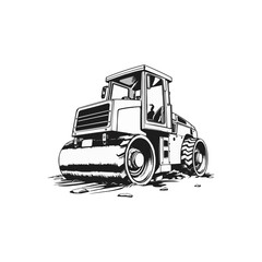 Road Roller vector artwork. Steamroller black and white clip art silhouette. Roller editable logo design