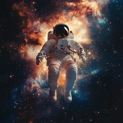 Fototapeta premium Tilted angle view of an astronaut floating in the infinite cosmos