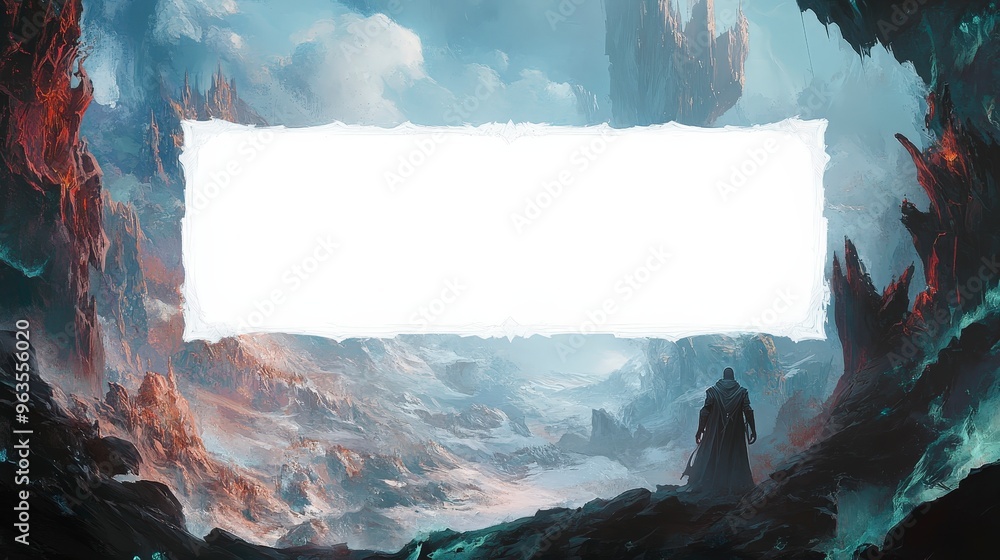 Poster minimalistic white card template for magic the gathering with no border. the top is left blank for a