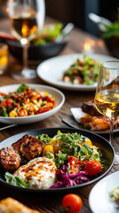 Elegant Dining with Wine and Gourmet Dishes