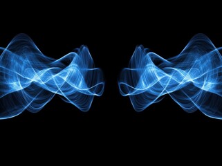 Abstract visualization of two blue sound waves on a black background, representing audio frequency, harmony, and digital communication