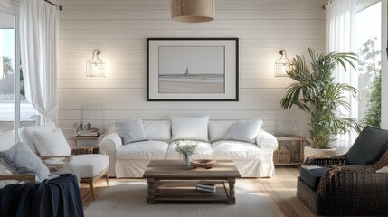 Coastal Living Room with White and Natural Elements