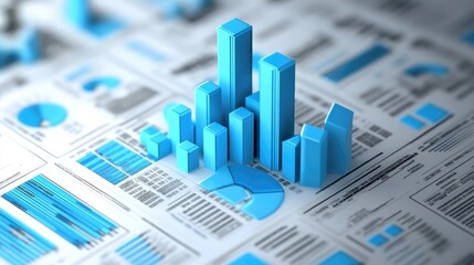 A detailed visualization of data illustrating performance metrics with blue charts and graphs for analysis and reporting.