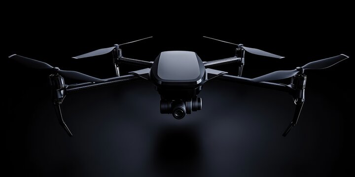 High-Tech Black Drone on Dark Background. AI generated illustration