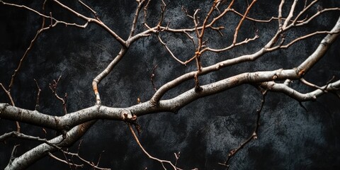 Intertwined Bare Tree Branches on Dark Background. AI generated illustration.