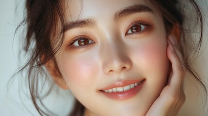 Obraz premium Beautiful young woman smiling and posing for beauty portrait