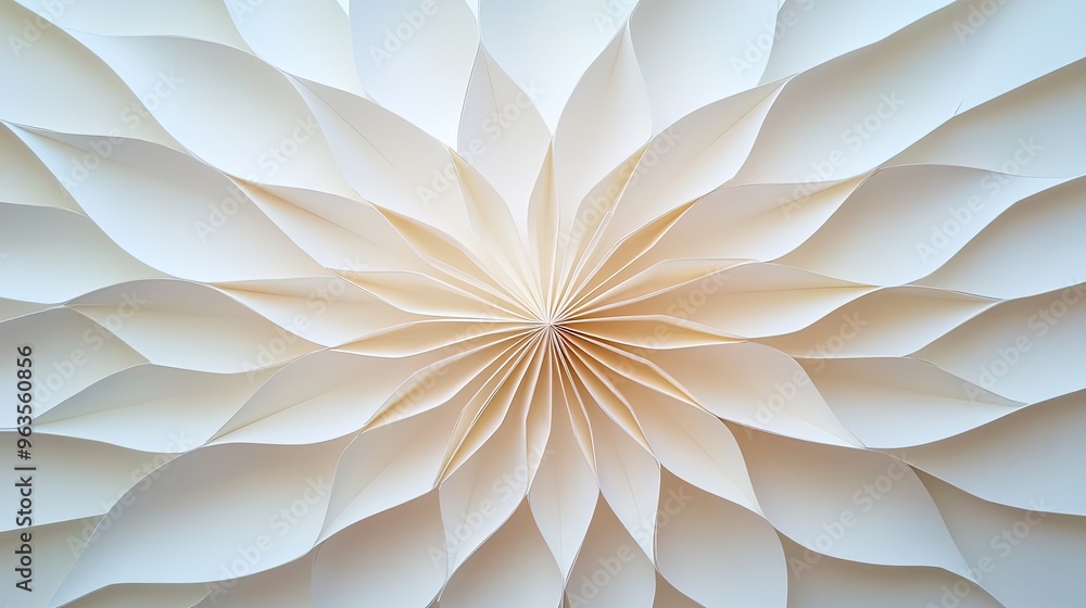 Poster a stunning abstract design featuring layered paper petals radiating from a central point, creating a