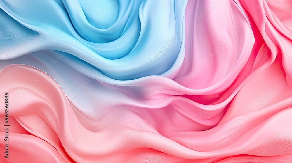 Poster a stunning abstract swirl of soft pink and blue fabric, creating a dreamy and ethereal background id
