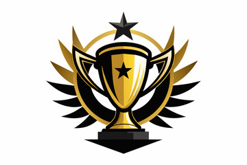 Trophy realistic golden logo silhouette vector art illustration