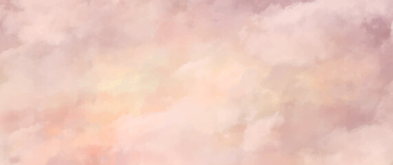 Sunset sky and clouds in watercolor style. Abstract vector art background. Heaven. Hand drawn watercolor vector texture for flyers, invitation cards, poster, banner, cover design.