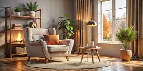 Cozy armchair in a warm living room setting