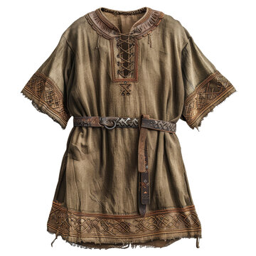 Authentic medieval tunic featuring intricate patterns and texture, isolated on white background, transparent background