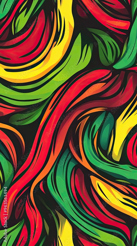 Poster vibrant reggae rasta patterns showcasing bold colors in a lively abstract design