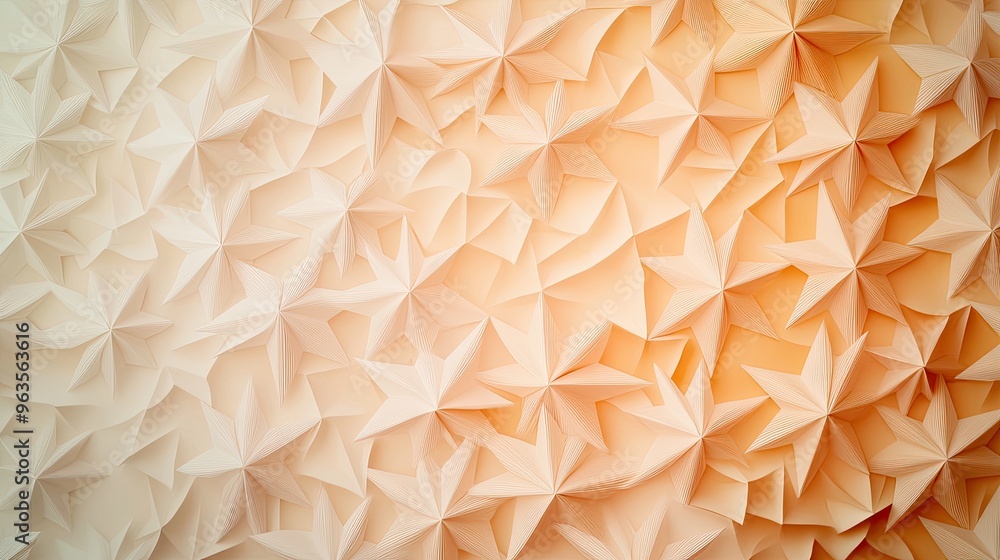Poster abstract paper art featuring a textured pattern of star shapes in soft orange and cream tones, perfe