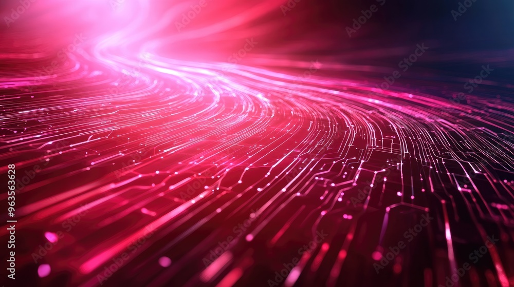 Poster abstract light trails in vibrant pink and red tones, creating a dynamic flow effect. perfect for tec